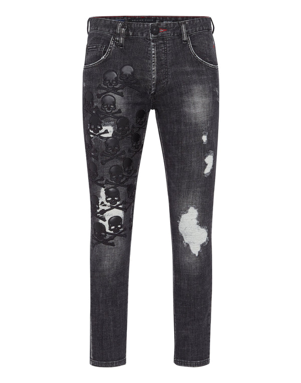 PHILIPP PLEIN Denim Trousers Skinny Fit Skull&Bones Full Metal