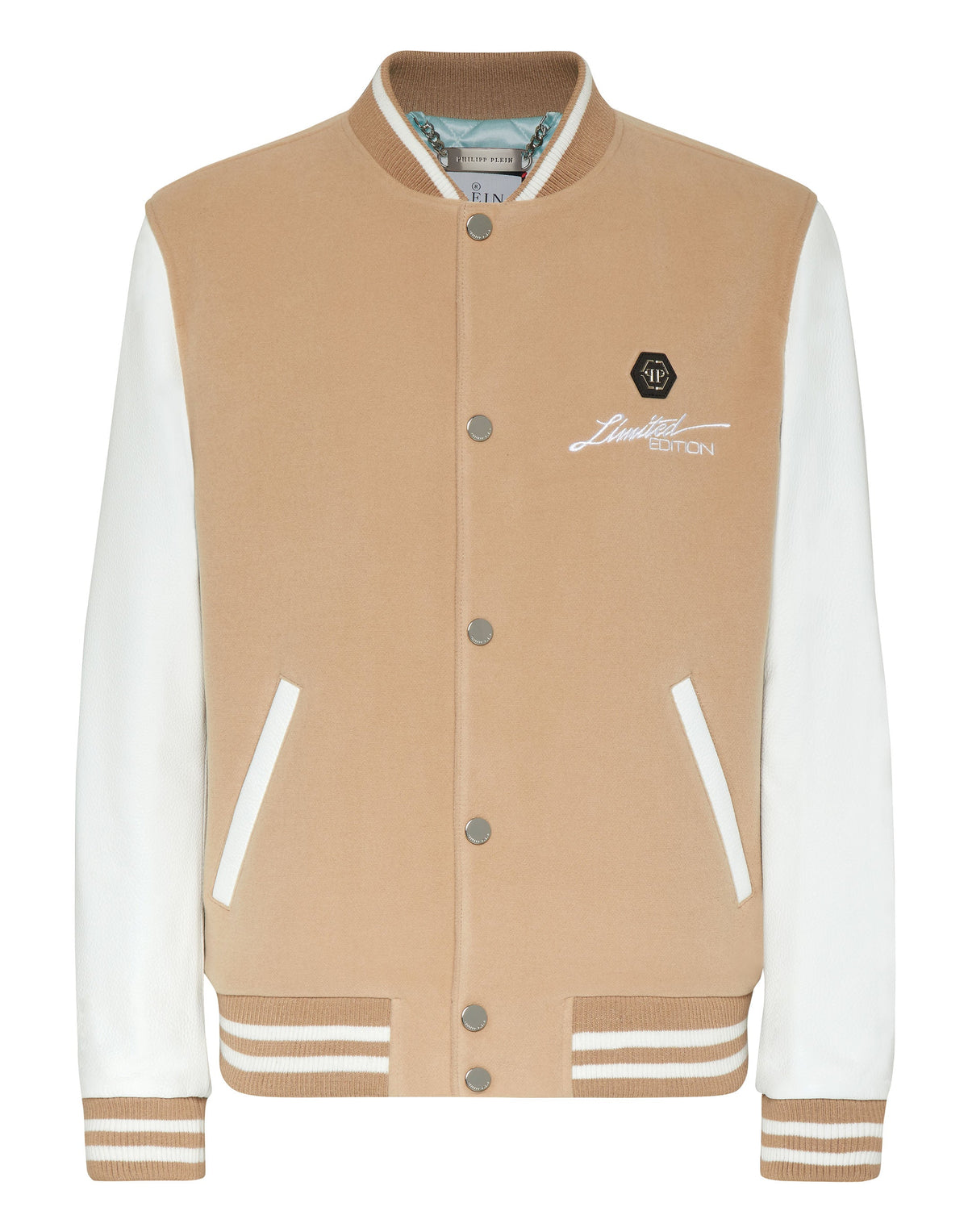 Philipp Plein|Wool and Leather Bomber Skull&Bones beige / white Men's Jacket