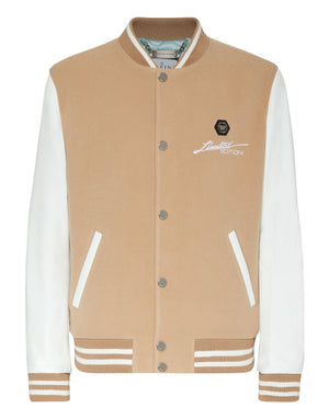 Philipp Plein|Wool and Leather Bomber Skull&Bones beige / white Men's Jacket