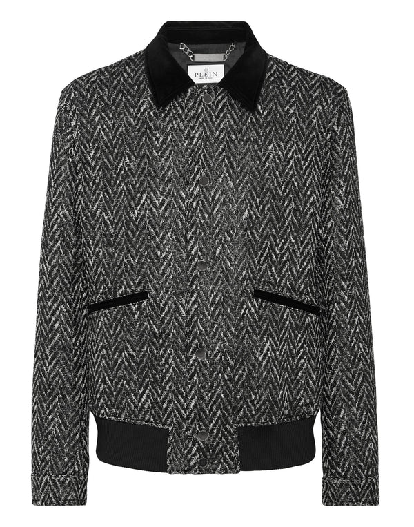 PHILIPP PLEIN Chevron Collared Bomber Gothic Plein black