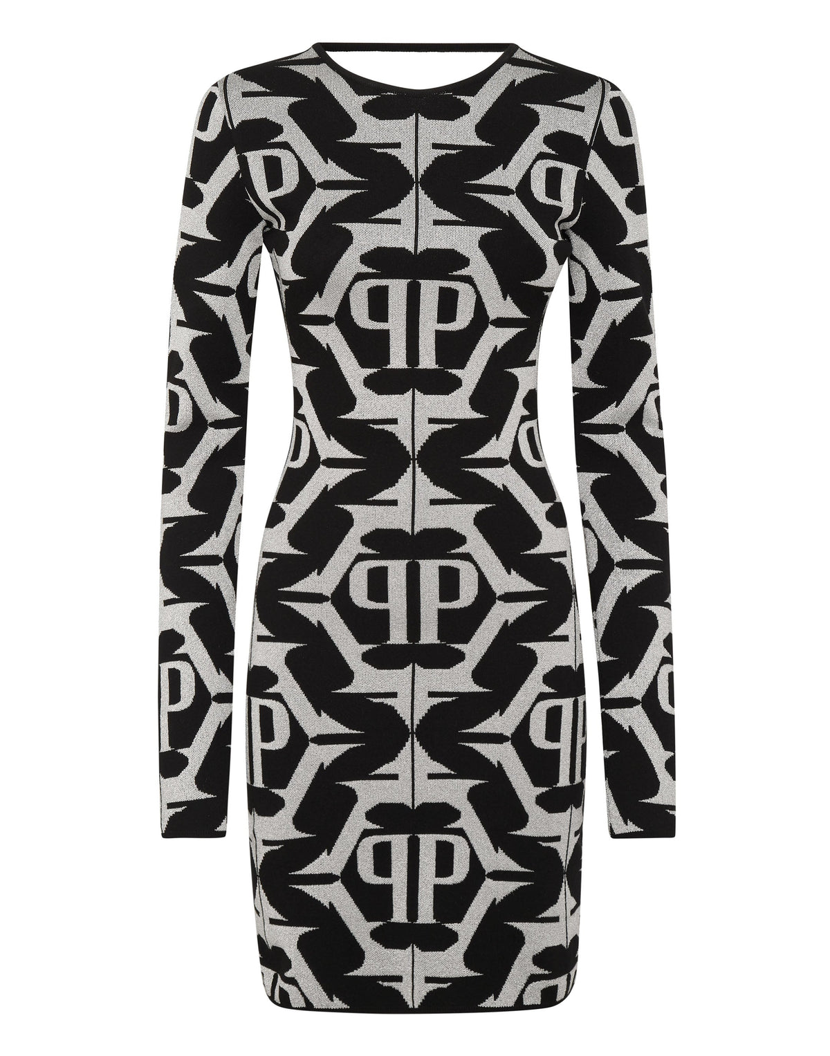 Philipp Plein|Viscose & Lurex Mini Dress Hexagon black Women's Dress
