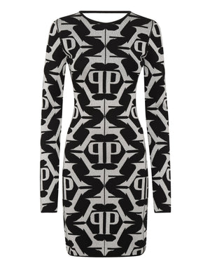 Philipp Plein|Viscose & Lurex Mini Dress Hexagon black Women's Dress