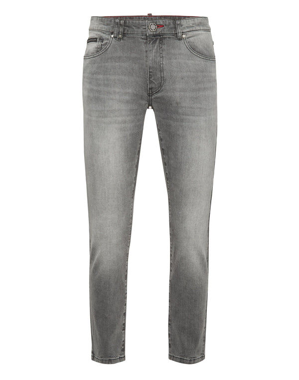 Philipp Plein Skinny Jeans Greatness 淺灰水洗窄管牛仔褲 男款正面