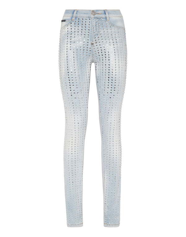 PHILIPP PLEIN High Waist Jeggings Crystal Pinstripe
