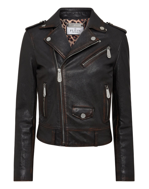PHILIPP PLEIN Vintage Leather Boxy Biker