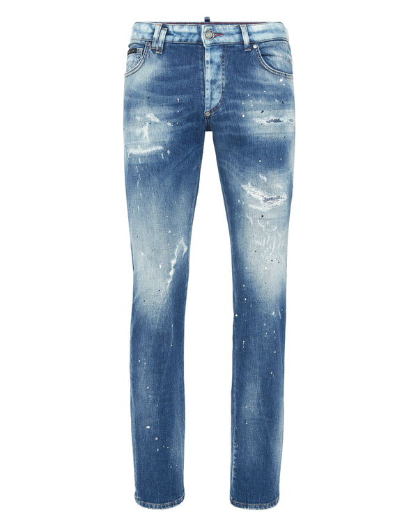 PHILIPP PLEIN Denim Super Straight Cut Trousers Smile