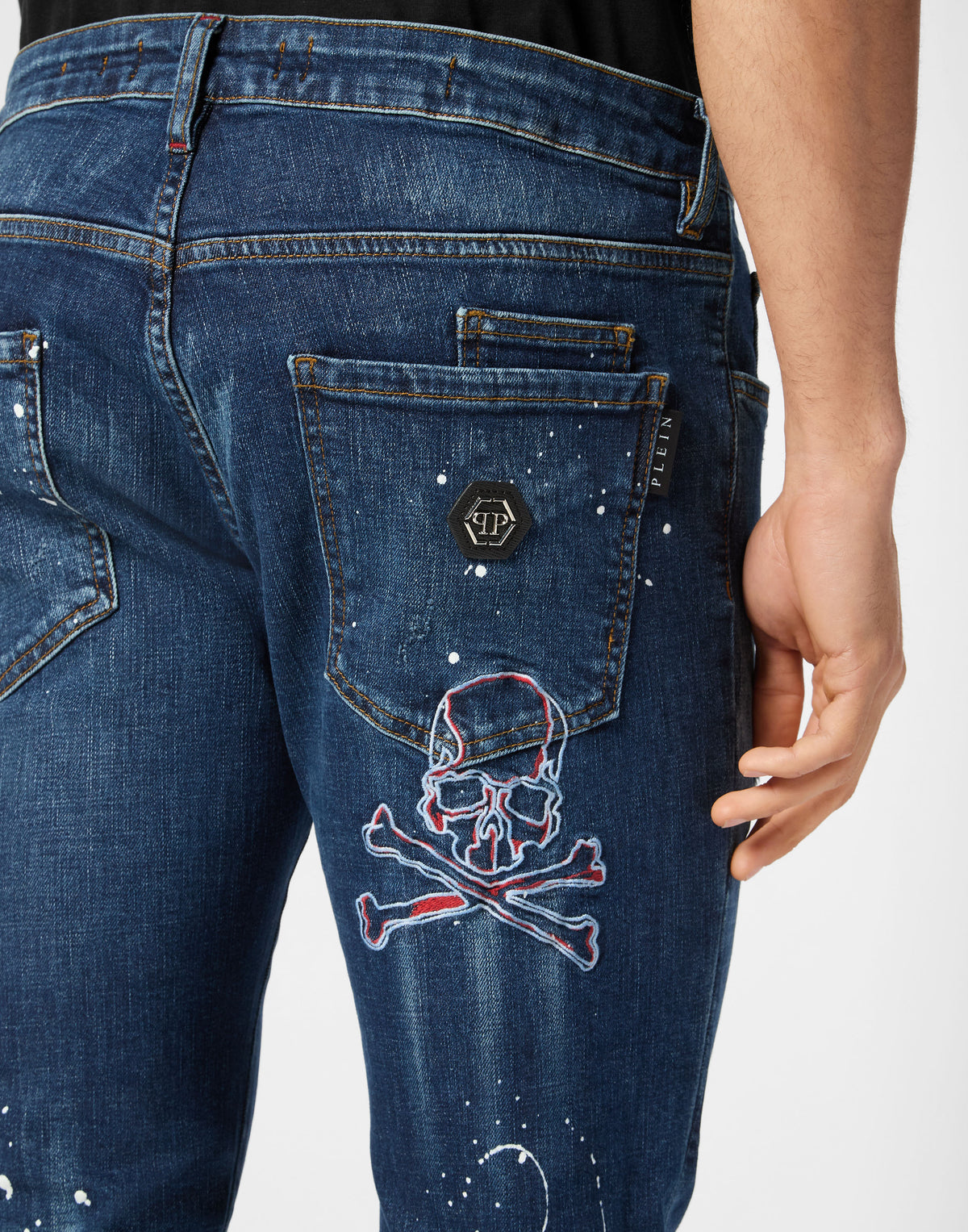 Philipp Plein｜Denim Super Straight Cut Trousers Skull&Bones Men's Jeans