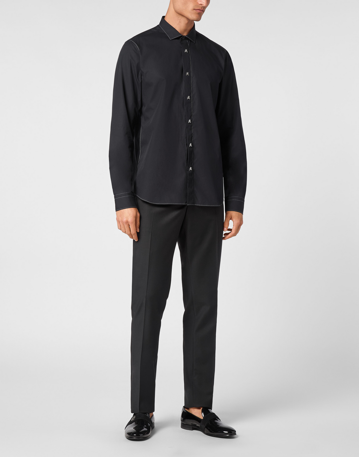 Philipp Plein｜Contrast Stitching Shirt Sugar Daddy Cut Long-Sleeve Men's Shirt