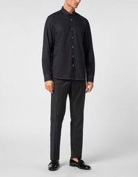 Philipp Plein｜Contrast Stitching Shirt Sugar Daddy Cut Long-Sleeve Men's Shirt