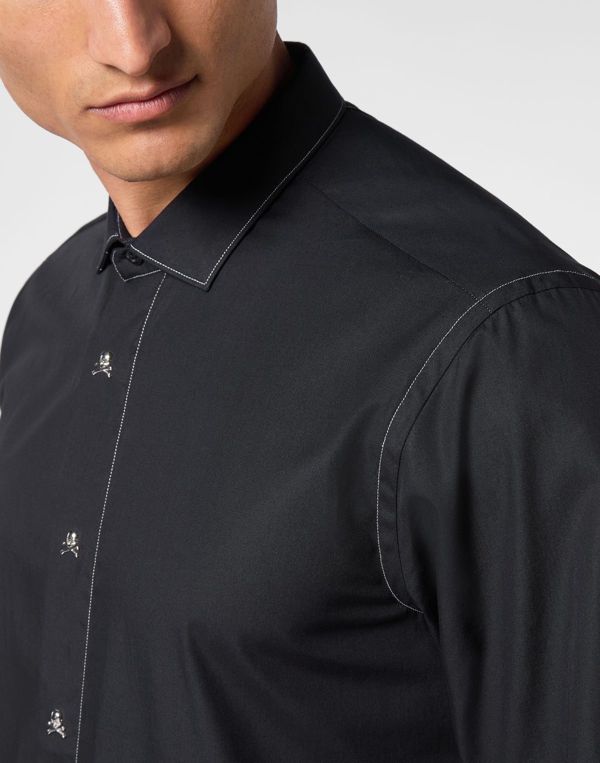 Philipp Plein｜Contrast Stitching Shirt Sugar Daddy Cut Long-Sleeve Men's Shirt