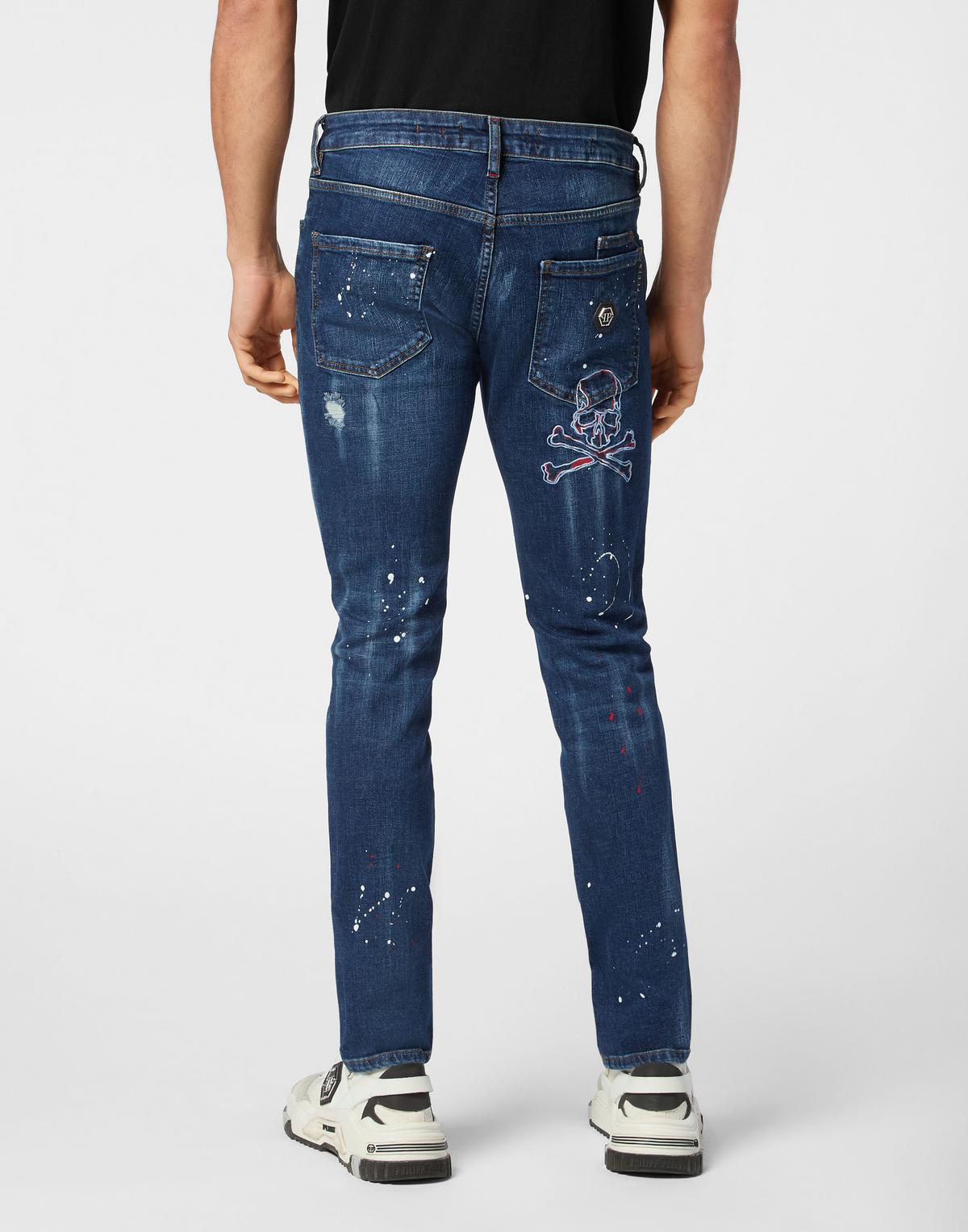Philipp Plein｜Denim Super Straight Cut Trousers Skull&Bones Men's Jeans