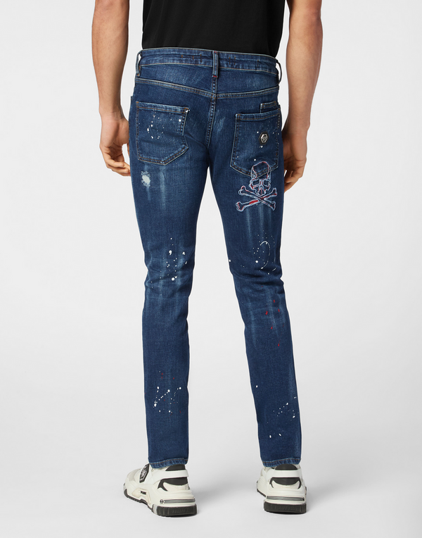 Philipp Plein｜Denim Super Straight Cut Trousers Skull&Bones Men's Jeans