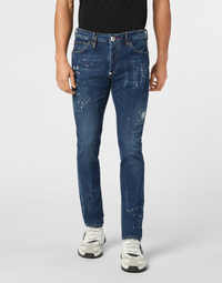 Philipp Plein｜Denim Super Straight Cut Trousers Skull&Bones Men's Jeans