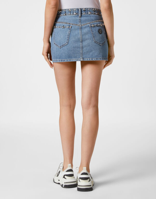 Philipp Plein｜Denim Studs Star Mini Skirt Stars Women's Denim Skirt
