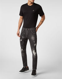 Philipp Plein｜Denim Trousers Skinny Fit Skull&Bones Full Metal Men's Jeans