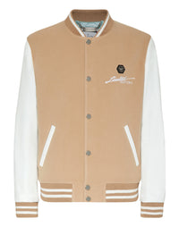 PHILIPP PLEIN Wool and Leather Bomber Skull&Bones beige / white