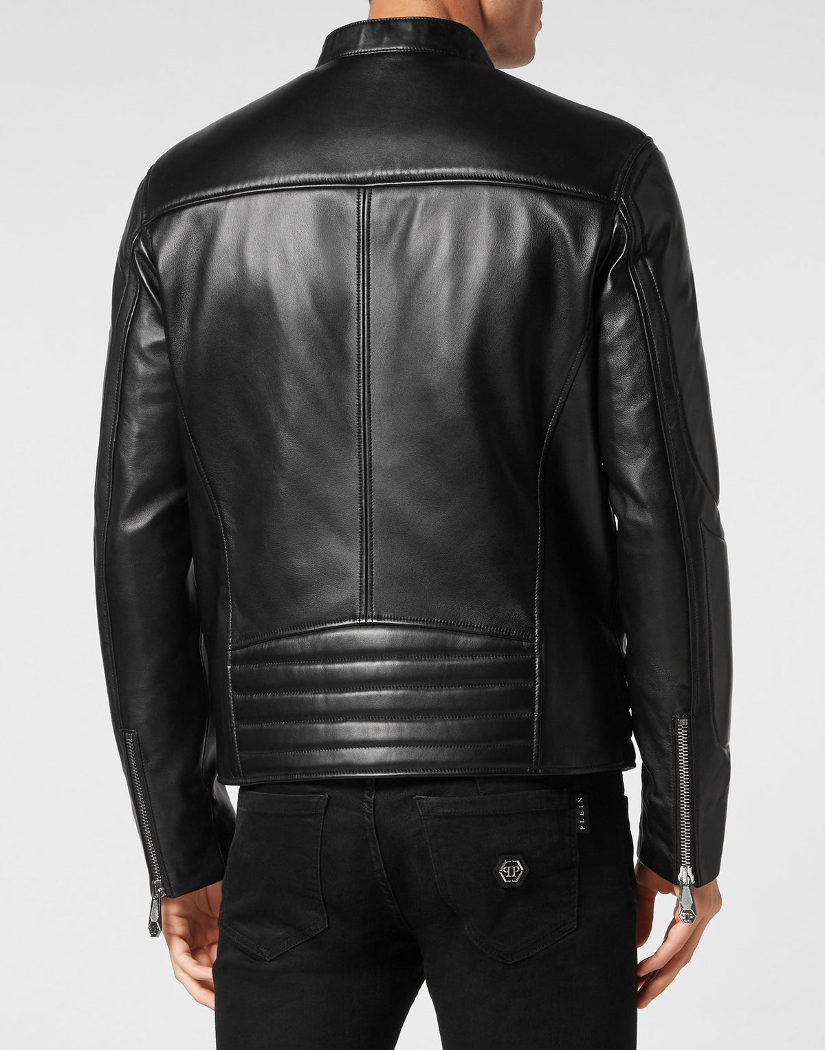 Philipp Plein｜Padded Leather Biker Jacket black Men's Biker Jacket