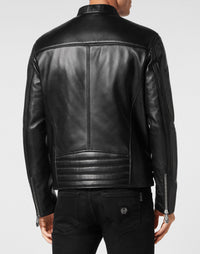 Philipp Plein｜Padded Leather Biker Jacket black Men's Biker Jacket