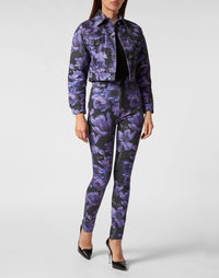 Philipp Plein｜Cropped Denim Jacket Paisley Flowers black Women's Denim Jacket