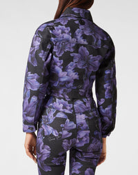 Philipp Plein｜Cropped Denim Jacket Paisley Flowers black Women's Denim Jacket