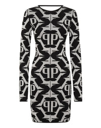 PHILIPP PLEIN Viscose & Lurex Mini Dress Hexagon black