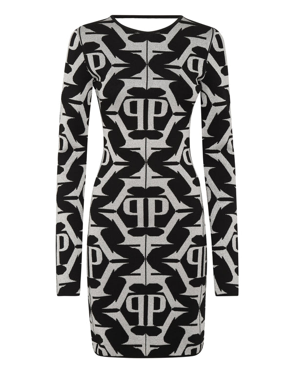 PHILIPP PLEIN Viscose & Lurex Mini Dress Hexagon black