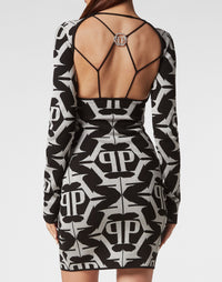 Philipp Plein｜Viscose & Lurex Mini Dress Hexagon black Women's Dress