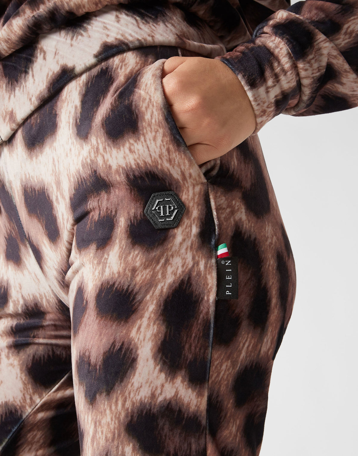 Philipp Plein｜Chenille Tracksuit: Hoodie Sweatjacket/Trousers Leopard Women's Tracksuit