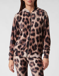 Philipp Plein｜Chenille Tracksuit: Hoodie Sweatjacket/Trousers Leopard Women's Tracksuit