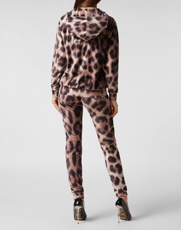 Philipp Plein｜Chenille Tracksuit: Hoodie Sweatjacket/Trousers Leopard Women's Tracksuit