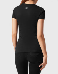 Philipp Plein｜T-shirt Round Neck Sexy Pure Fit Hexagon black Women's T-Shirt