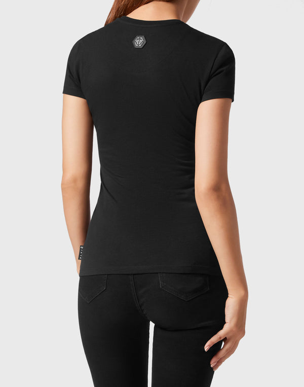 Philipp Plein｜T-shirt Round Neck Sexy Pure Fit Hexagon black Women's T-Shirt