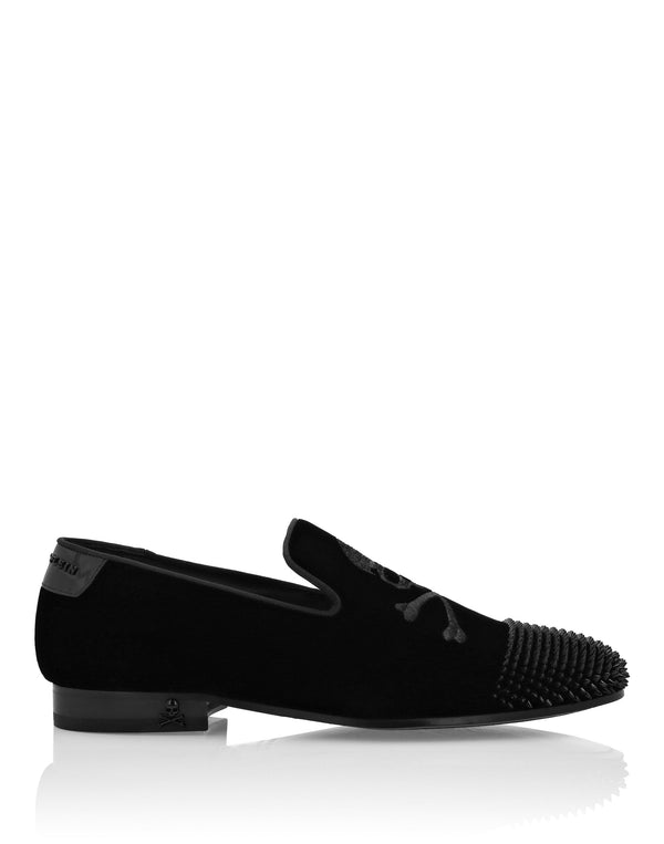 Philipp Plein｜Velvet Loafers Skull&Bones Men's Loafers