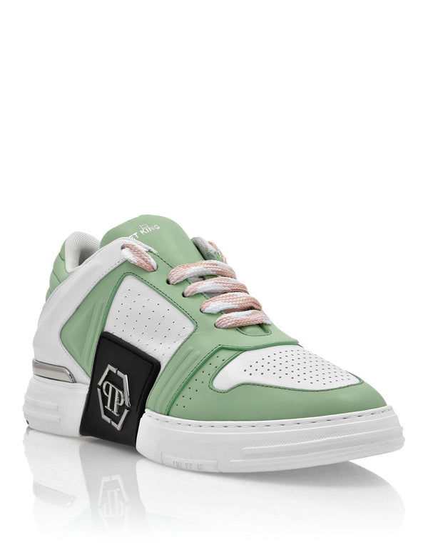 PHILIPP PLEIN Leather Lo-Top Sneakers Hexagon pink+green