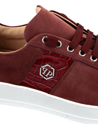 Philipp Plein｜Nabuk Lo-Top Sneakers with Croco Print Hexagon red Men's Sneakers