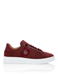 Philipp Plein｜Nabuk Lo-Top Sneakers with Croco Print Hexagon red Men's Sneakers