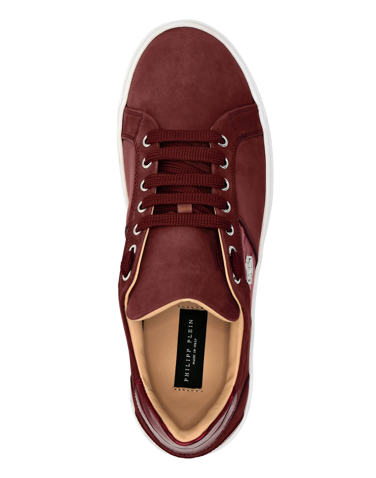 Philipp Plein｜Nabuk Lo-Top Sneakers with Croco Print Hexagon red Men's Sneakers