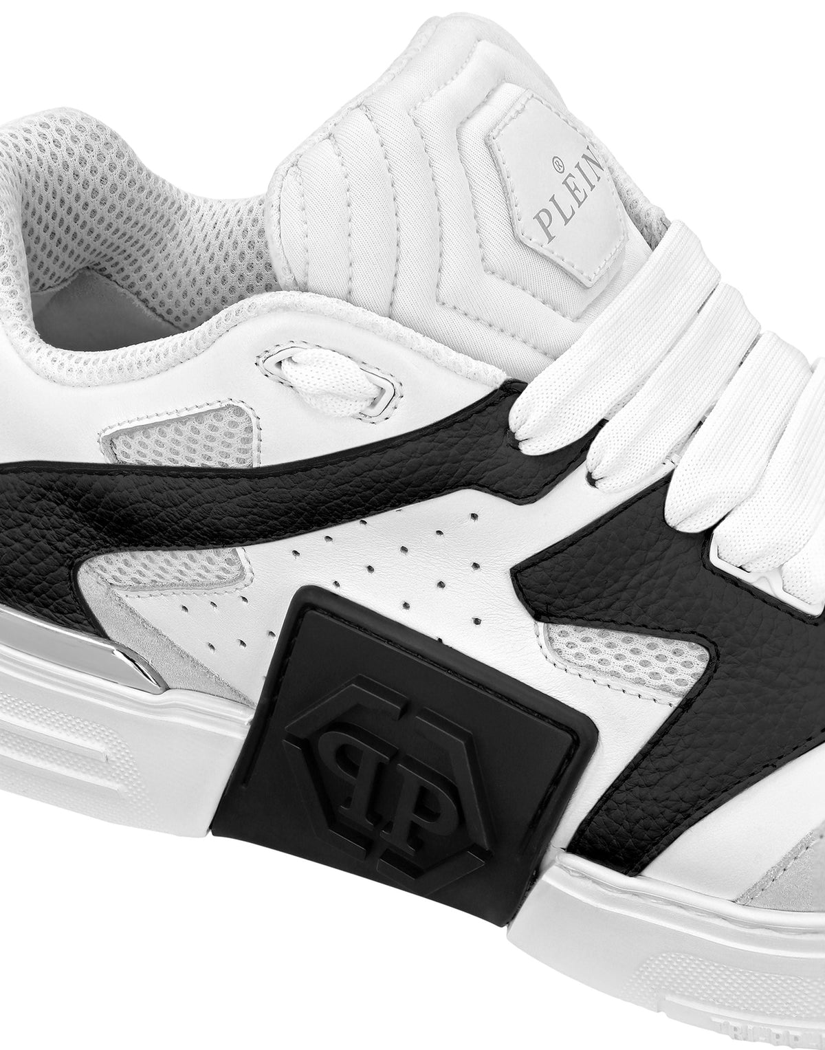 Philipp Plein｜Mix Leather Lo-Top Sneakers white / black Men's Sneakers