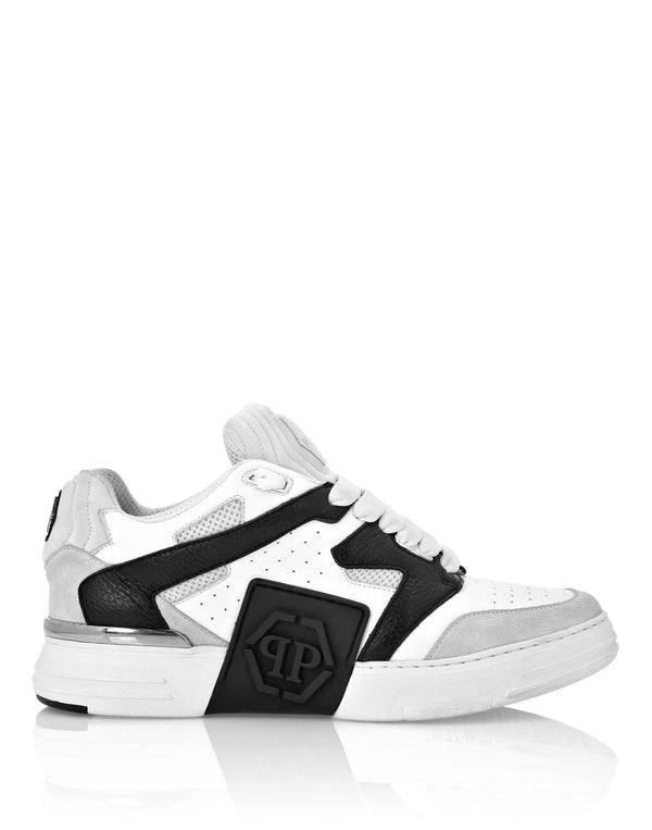 Philipp Plein｜Mix Leather Lo-Top Sneakers white / black Men's Sneakers