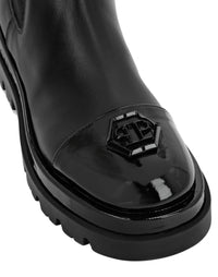 Philipp Plein｜Mid Flat Boots Hexagon black Women's Boots