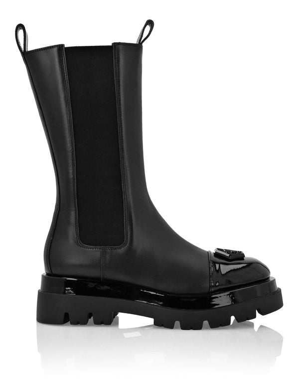 Philipp Plein｜Mid Flat Boots Hexagon black Women's Boots