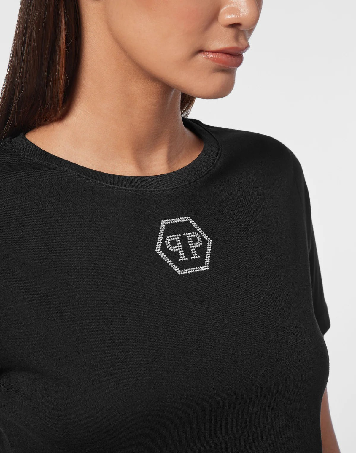 Philipp Plein｜T-shirt Round Neck SS Crystal Hexagon Women's T-Shirt