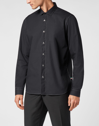 Philipp Plein｜Contrast Stitching Shirt Sugar Daddy Cut Long-Sleeve Men's Shirt