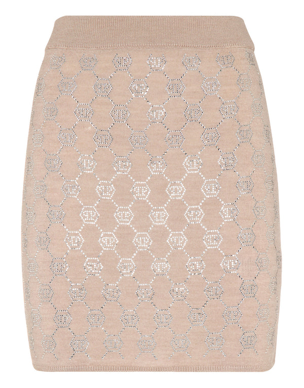 PHILIPP PLEIN Knitted Strass Mini Skirt Monogram