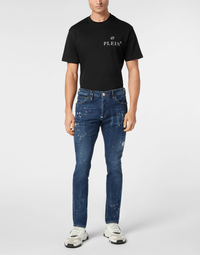 Philipp Plein｜Denim Super Straight Cut Trousers Skull&Bones Men's Jeans