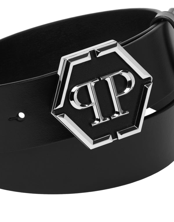 Philipp Plein｜Leather Belt Hexagon black/nickel Belt