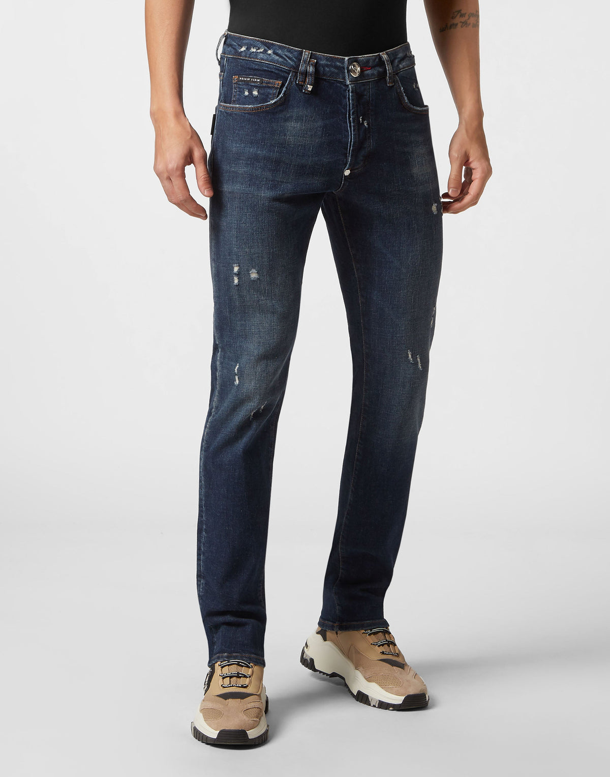 Philipp Plein｜Denim Trousers Super Straight Cut Fit Deep Ocean Men's Jeans