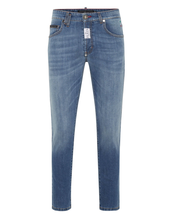 PHILIPP PLEIN Denim Trousers Super Straight Cut Sunset