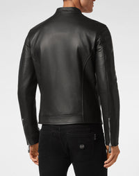 Philipp Plein｜Leather Moto Jacket black Men's Jacket