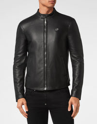 Philipp Plein｜Leather Moto Jacket black Men's Jacket